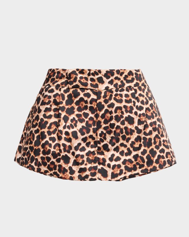 Leopard-Print Satin Mini Skort